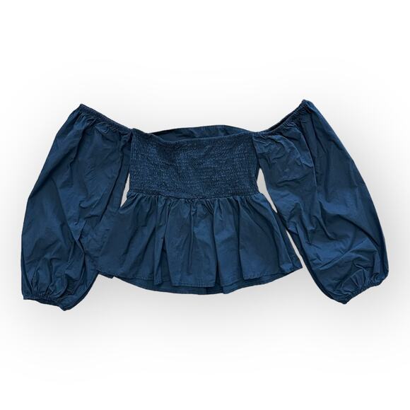 Crescent Brooklyn Poplin Off Shoulder Top in‎ Black Dark Boho Size M - Picture 4 of 8